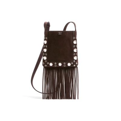 VALENTINO GARAVANI NELLCÔTE SMALL SHOULDER BAG IN SUEDE WITH FRINGES 6W2B0R34JET_0TO (20*20*3cm)